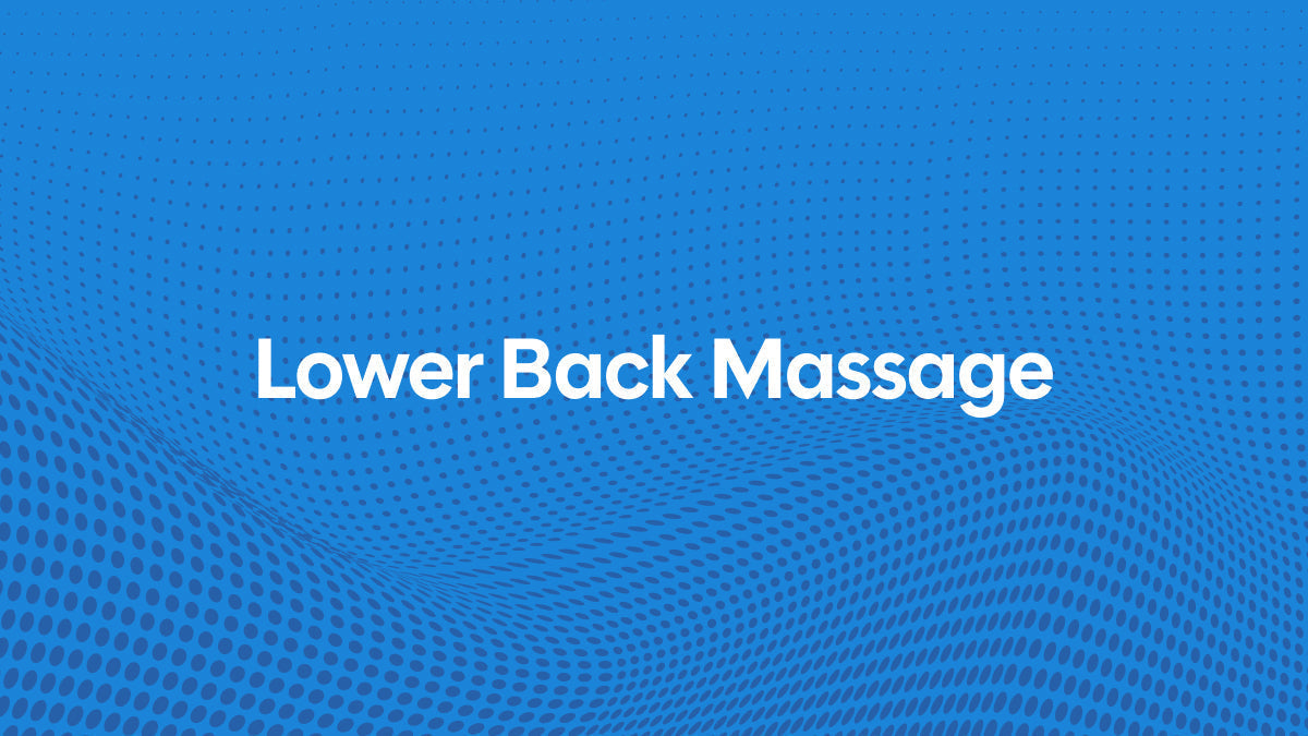 Banner with centered text 'Lower Back Massage' on a blue dotted wave background