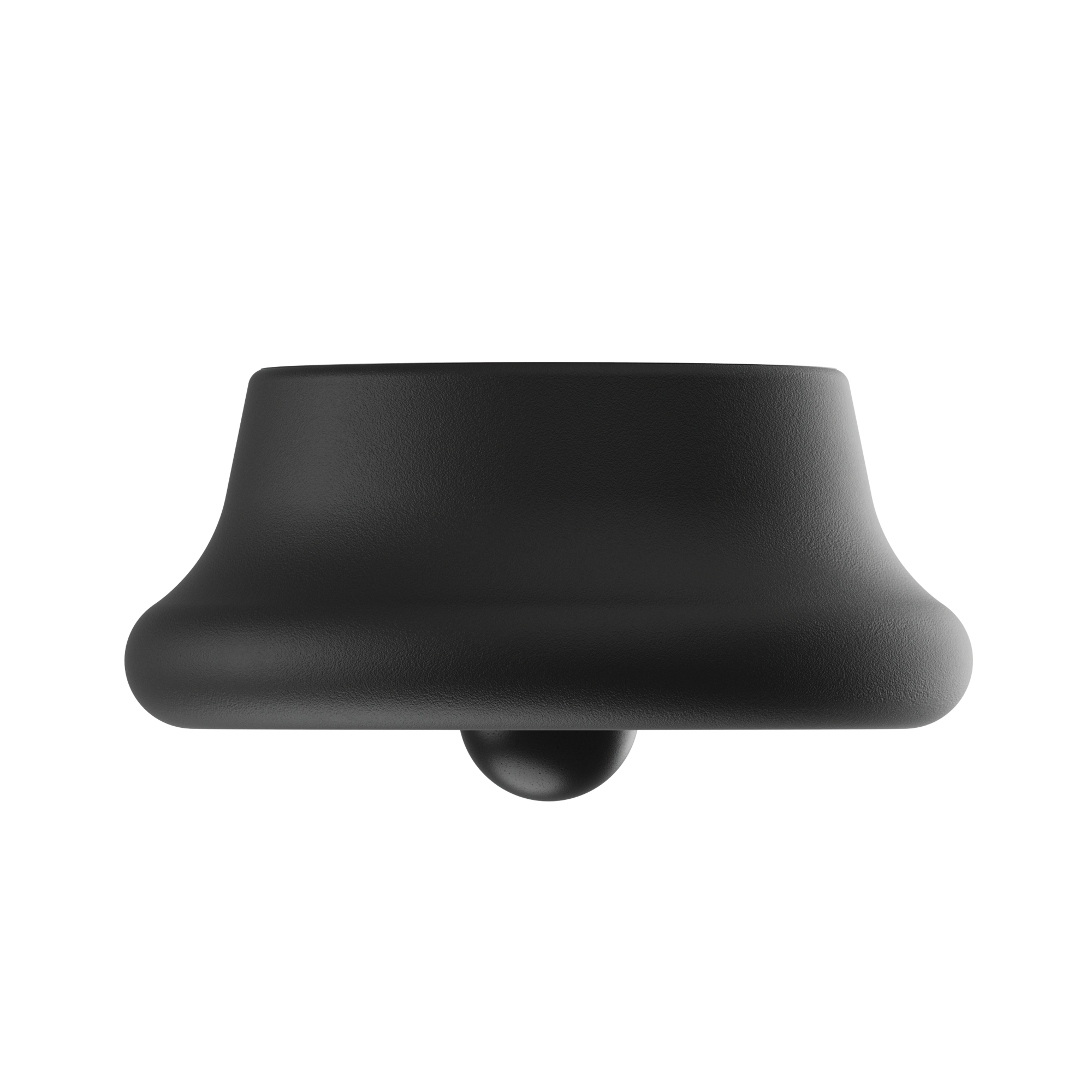 Matte black puck-shaped magnetic charger with small rounded connector nub on underside